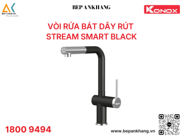 Vòi rửa bát dây rút Stream Smart Black - Xoay 360 độ